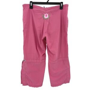 Be Present Womens Pink Lotus Embroidered Yoga Pants Cropped Wide Leg Size L USA